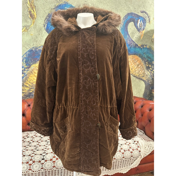 Women's Express Brown Velvet Parka Jacket Size L - Picture 1 of 10